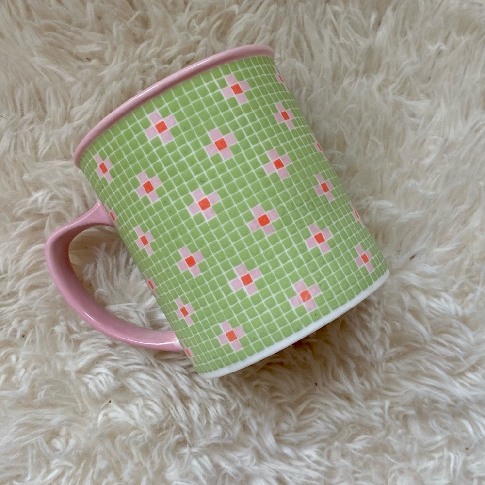 🌸 Starbucks Green & Pink Mosaic Floral Mug – 12 oz – Spring 2004 Collection 🌸